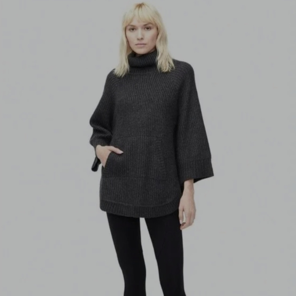 Ugg Raelynn Wool Blend Cowl Neck Poncho Pullover Charcoal Gray Sweater Size M